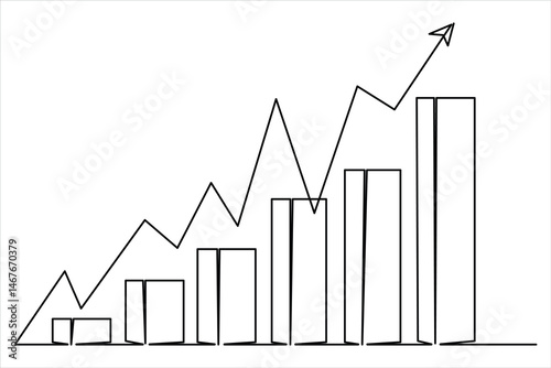 Continuous one line drawing of Business growth graph illustration vector of increasing arrow