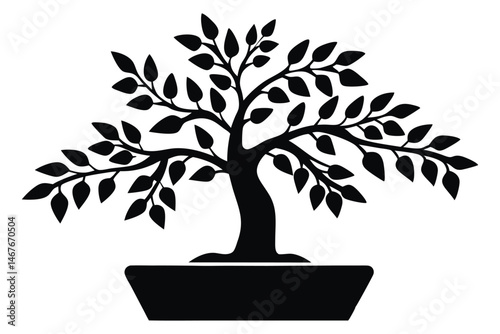 plant in a pot silhouette art, tree plant in a potted black symbol, houseplant isolated 