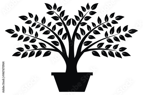 plant in a pot silhouette art, tree plant in a potted black symbol, houseplant isolated 