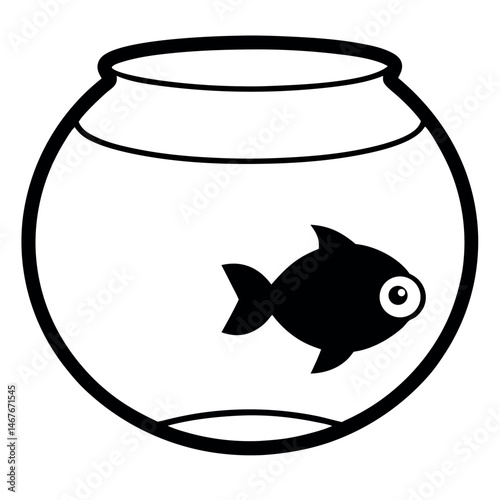 Simple black and white fishbowl with fish illustration