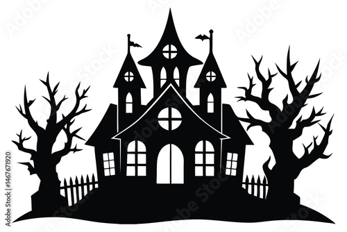 Silhouette of a spooky haunted house for Halloween.