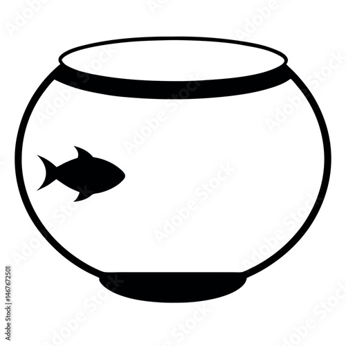 Simple black and white fishbowl with fish illustration