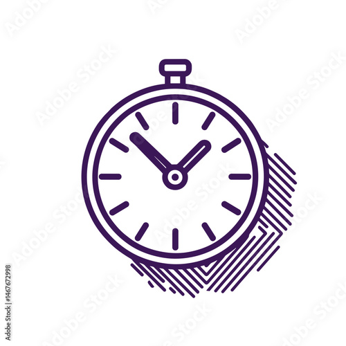 Stopwatch on Transparent Background, Simple Line Art  