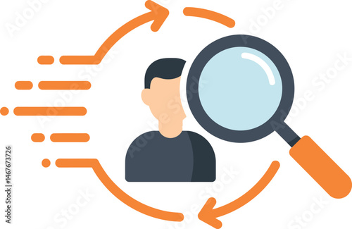 Candidate Search and Evaluation ,Recruitment Process with Magnifying Glass,alent Acquisition and Review Graphic,Human Resources Recruitment Cycle Illustration AI Generative