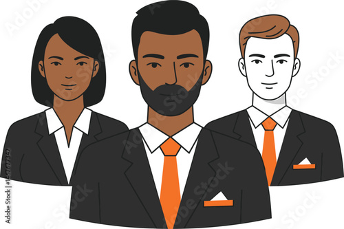 Serious Business Team Illustration,Focused Business Professionals,Determined Business Group Isolated,Confident Business People Illustration,Stern Business Team on Transparent AI Generative