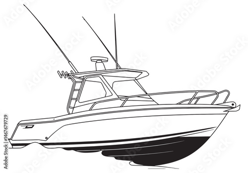 Line Art Illustration of a Modern Sport Fishing Boat