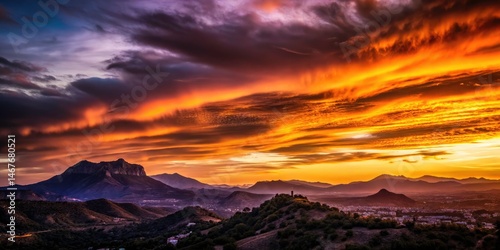 Alicante Sunset Photography: Long Exposure Mountain Landscape, Spanish Golden Hour, Hot Sun, Scenic View