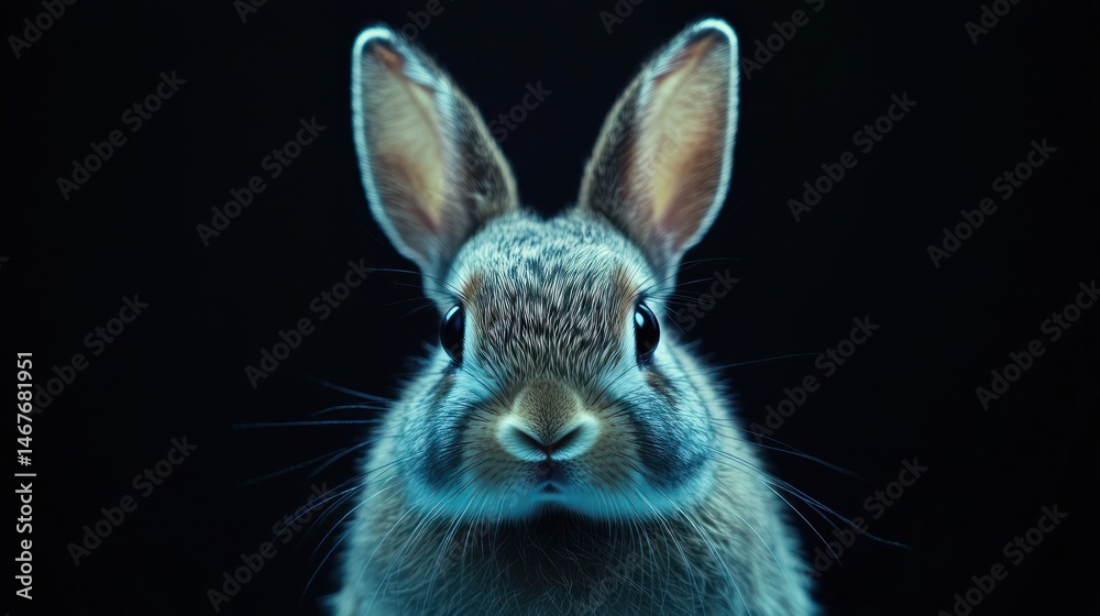 Fototapeta premium Close-up of a rabbit against a dark background, showcasing its features