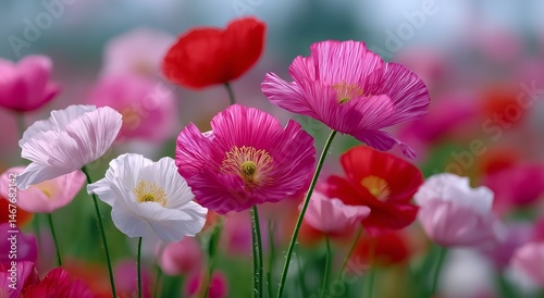 Bright and Colorful Poppy Flowers Blooming in a Vibrant Garden During Springtime