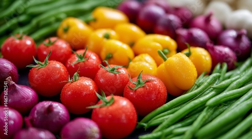 Fresh Vegetables Arranged Beautifully at a Local Market During a Sunny Afternoon