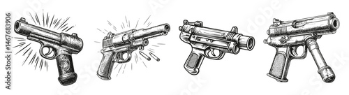 Vintage Gun Icon vintage, retro, template, element, etching, for Gangster Theme Design and Logos