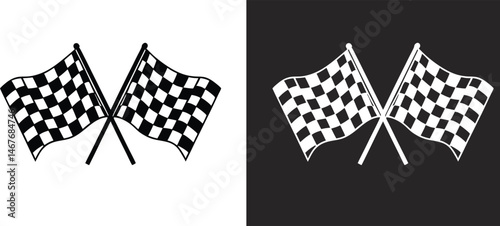 two crossed checkered flags silhouette, Checkered race flags vector, Racing finish line flags vector art, Finish line flags vector illustration