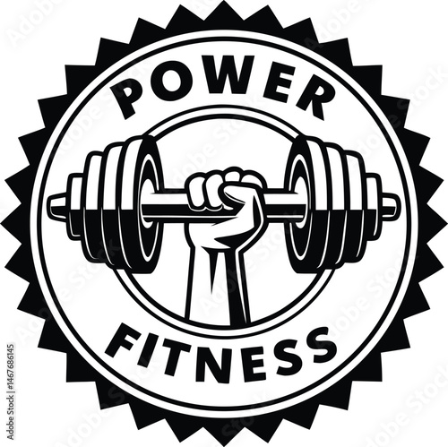Power Fitness Emblem Strong Hand Holding Dumbbell Weightlifting Gym Badge