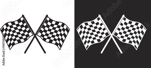 two crossed checkered flags silhouette, Checkered race flags vector, Racing finish line flags vector art, Finish line flags vector illustration