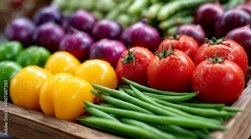 Fresh Vegetables Arranged Beautifully at a Local Market During a Sunny Afternoon
