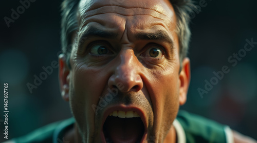 Close-up of an excited sports fan, completely immersed in the game
