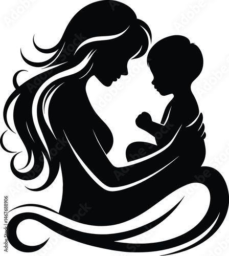 Mother and child love vector silhouette illustration isolated on a white background