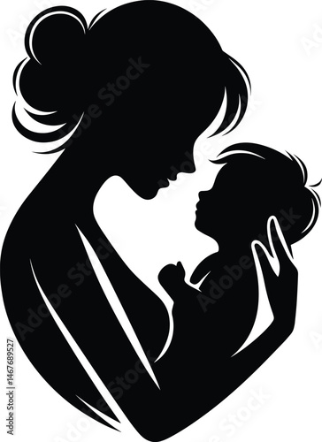 Mother and child love vector silhouette illustration isolated on a white background