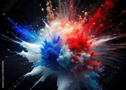 Abstract Red Blue White Paint Explosion, Splatter Art, Dynamic Background, Colorful Canvas, Modern Art, Dynamic Design