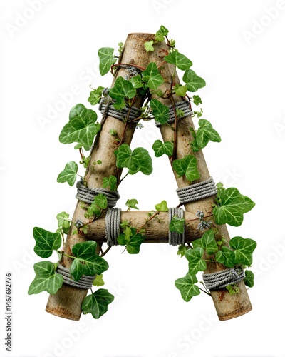 Natural Decorative Letter A Made of Wood and Ivy for Eco-Friendly Designs and Concepts
