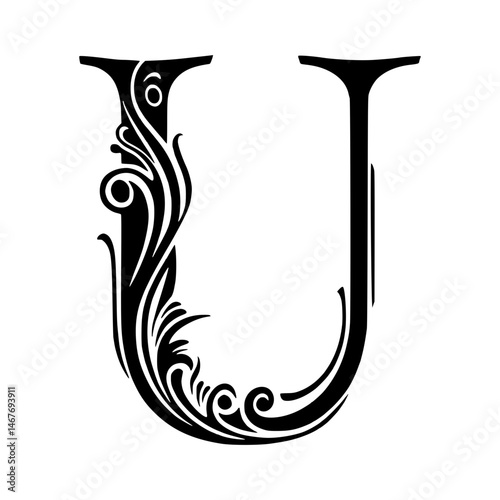Elegant Black Letter U Initial Design