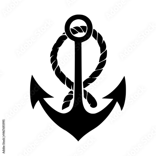 Black Anchor Silhouette on White Background