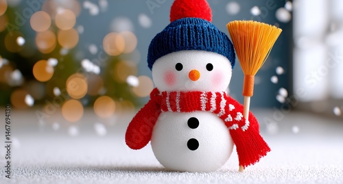 Cute Snowman in a Cozy Setting With Festive Decorations During Winter Season