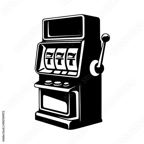 Vintage Slot Machine Illustration - Black & White