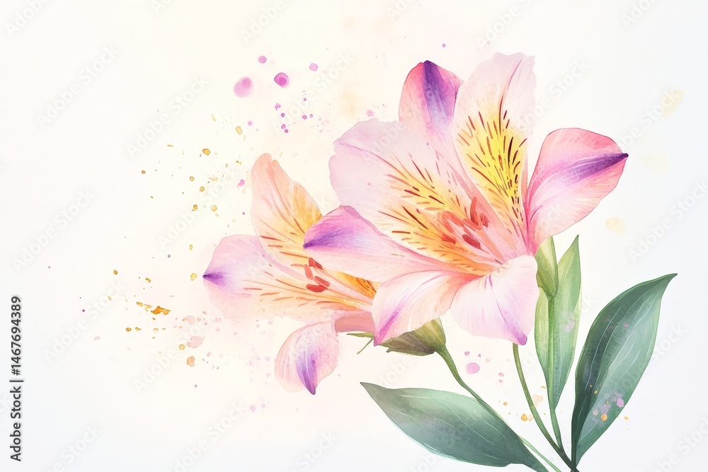 Fototapeta premium Delicate, painted alstroemeria blossoms in pastel hues.