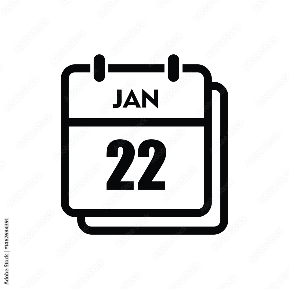 calender icon, 22 january icon with white background calender icon, 22 january icon with white background