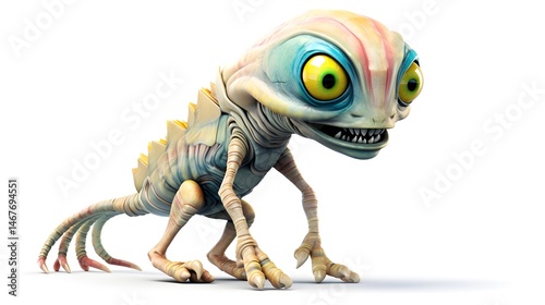 Detailed side view of an alien animal on white background for design projects