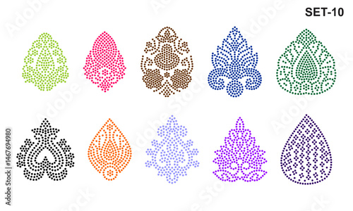 Rhinestone hotfix transfer Buti set design for laser cutting, 2.2 mm hole size 6 ss, flower, abstract, geometric designs.