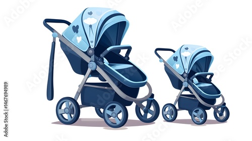 Blue Baby Stroller Transformer Vector Set for Infant Transportation Design