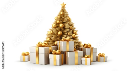 Festive Christmas and New Year background with a pile of elegant gift boxes in red wrapping, holiday season decorations