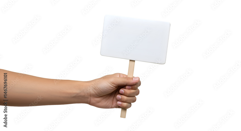 Empty Blank sign board wooden hold human hand handheld sign with a wooden frame, offering a blank canvas for creativity and customization transparent background