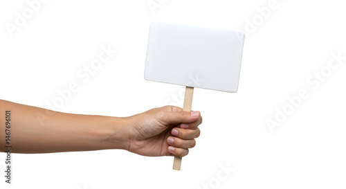 Obraz na płótnie Empty Blank sign board wooden hold human hand handheld sign with a wooden frame, offering a blank canvas for creativity and customization transparent background w salonie