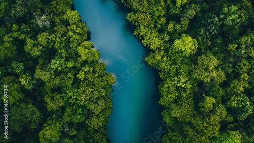 Aerial View of a Lush River in a Tropical Forest