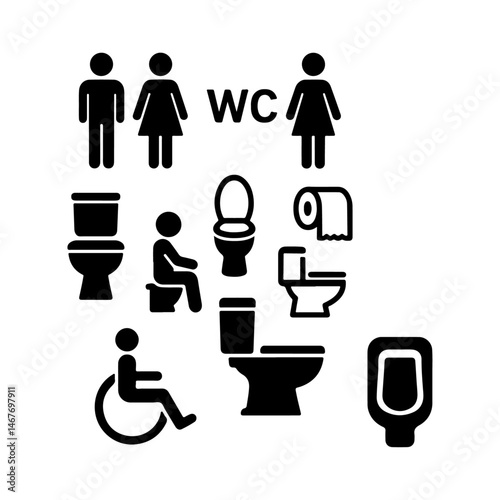 toilet vector icons set, Sanitär Symbole, Set of restroom, toilet icon collection. Male and female restroom. Vector Illustration.