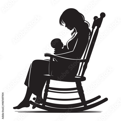 Mom Rocking Infant in Traditional Chair – Parenting Silhouette Art