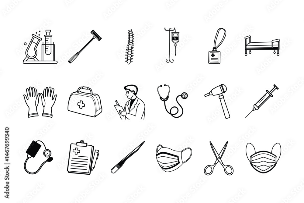 Obraz premium Medical and Health Line Icons Set