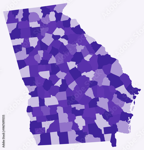 Map of Georgia with counties. Just a simple state border map with county division. Deep purple color palette. Flat State of Georgia shape with administrative division. Vector illustration.