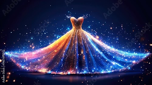 A bright glowing dress on a dark background.