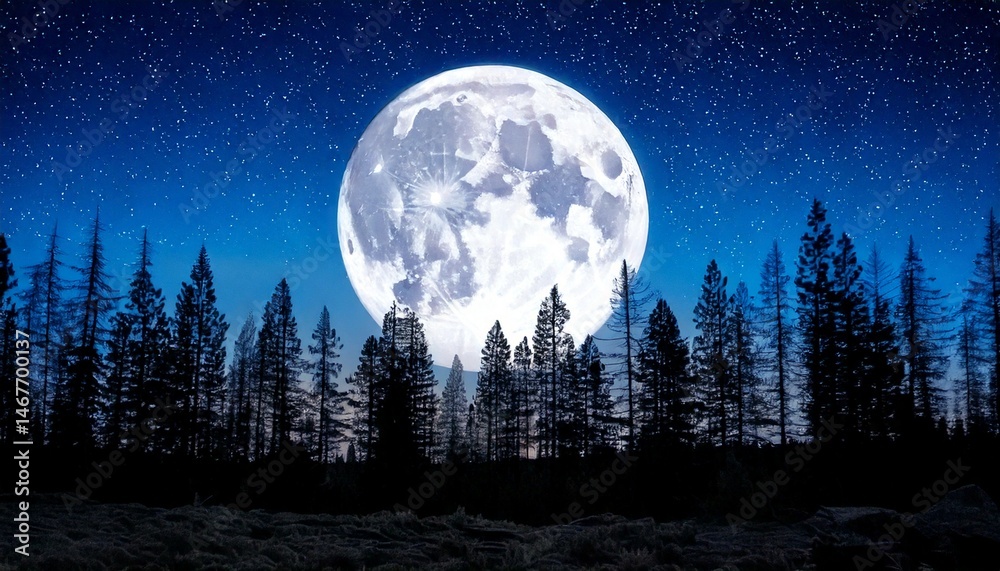 Naklejka premium luna, noche, cielo, completo, moreno, claro de luna, azul, estrella, nube, espacio, naturaleza, alumbrado, acuático, árbol, paisaje, planeta, lunar, negro, mar, astronomía, halloween, brillante, silue