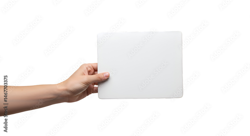 Blank empty paper holding human hand white card, ready for branding or design transparent background
