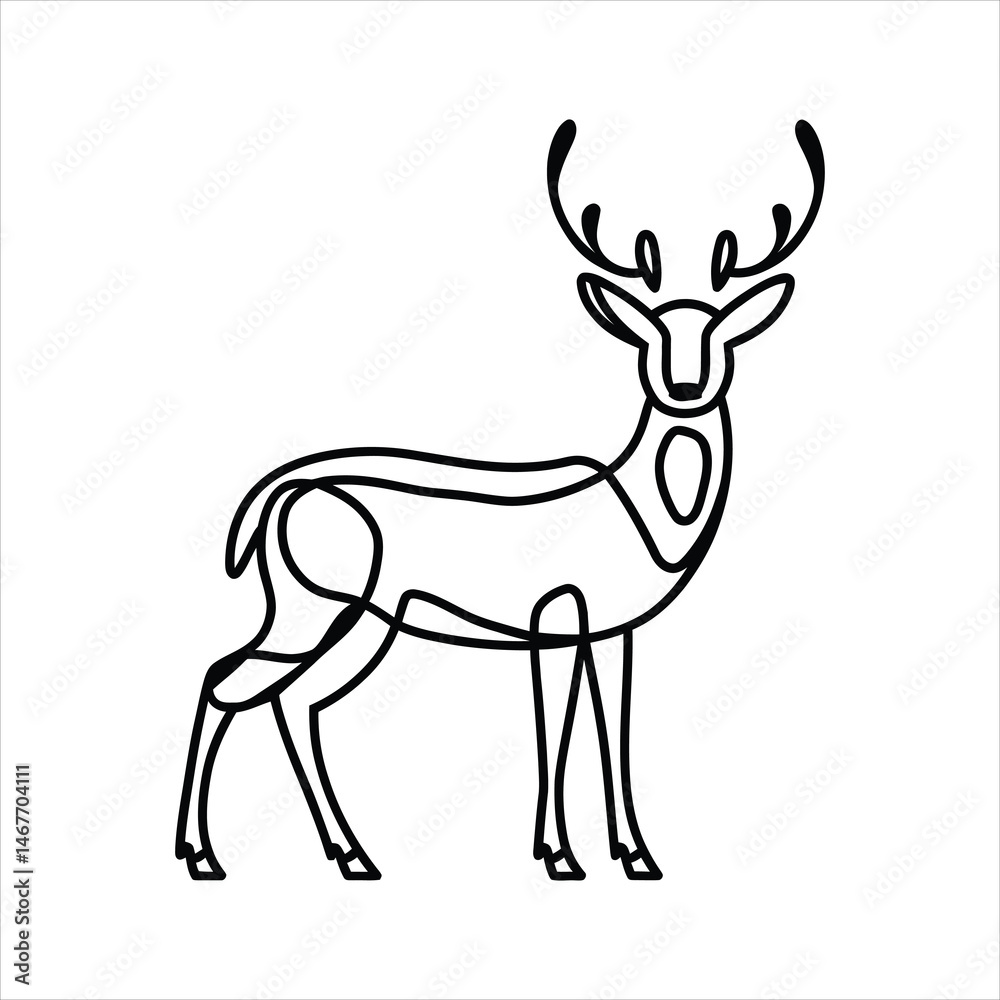 Fototapeta premium Standing Deer Outline with Antlers