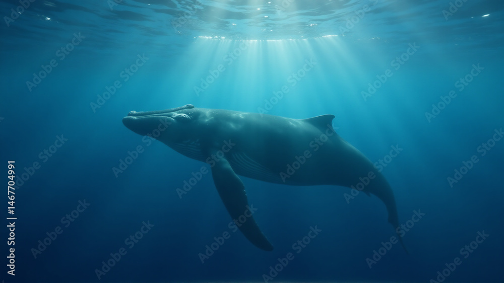 Naklejka premium Majestic Whale in the Deep Blue Expanse