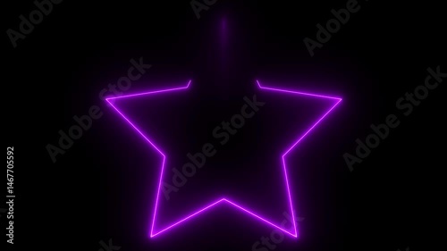 Purple neon light effect graphic animation, laser beam moving repeating forming star icon on black background, 4k resolution footage.