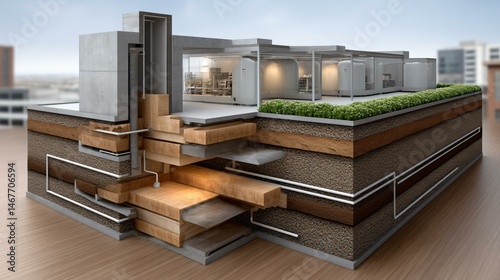 Obraz na płótnie Cross-section 3D mockup of a biogas power plant showing layered subsurface piping, underground storage tanks, and above ground generator enclosures with transparent reactor walls w salonie