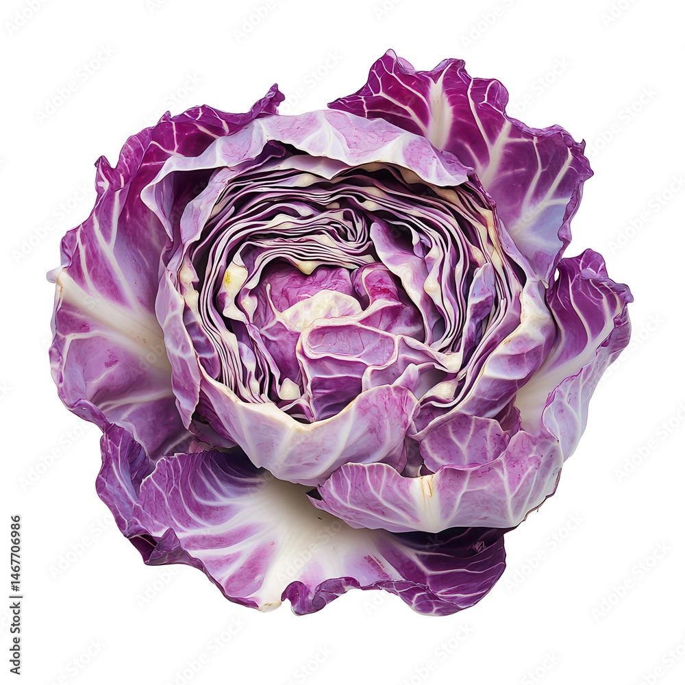 Obraz premium Beautiful purple cabbage showcasing its intricate layers and vibrant color in a fresh garden setting