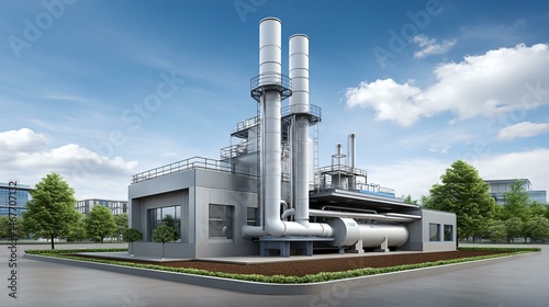 Obraz na płótnie Technical diagram style scene featuring biogas purification columns, scrubber towers, and COâ‚‚ removal units with measurement readouts for an educational engineering brochure w salonie